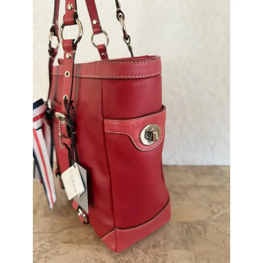 Coach Gallery F11524 red Leather tall Tote Shoulder Bag Purse